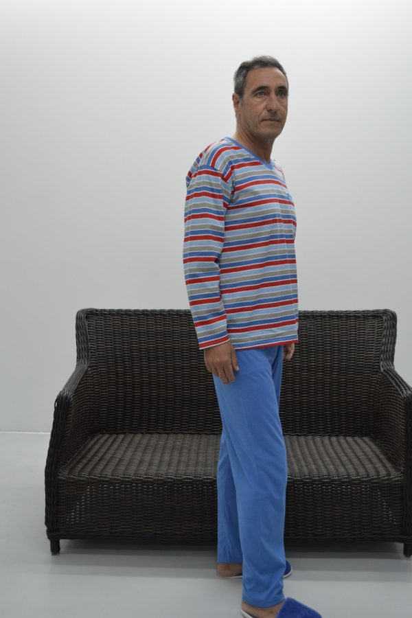 pijama de homem decote em V, Riscas