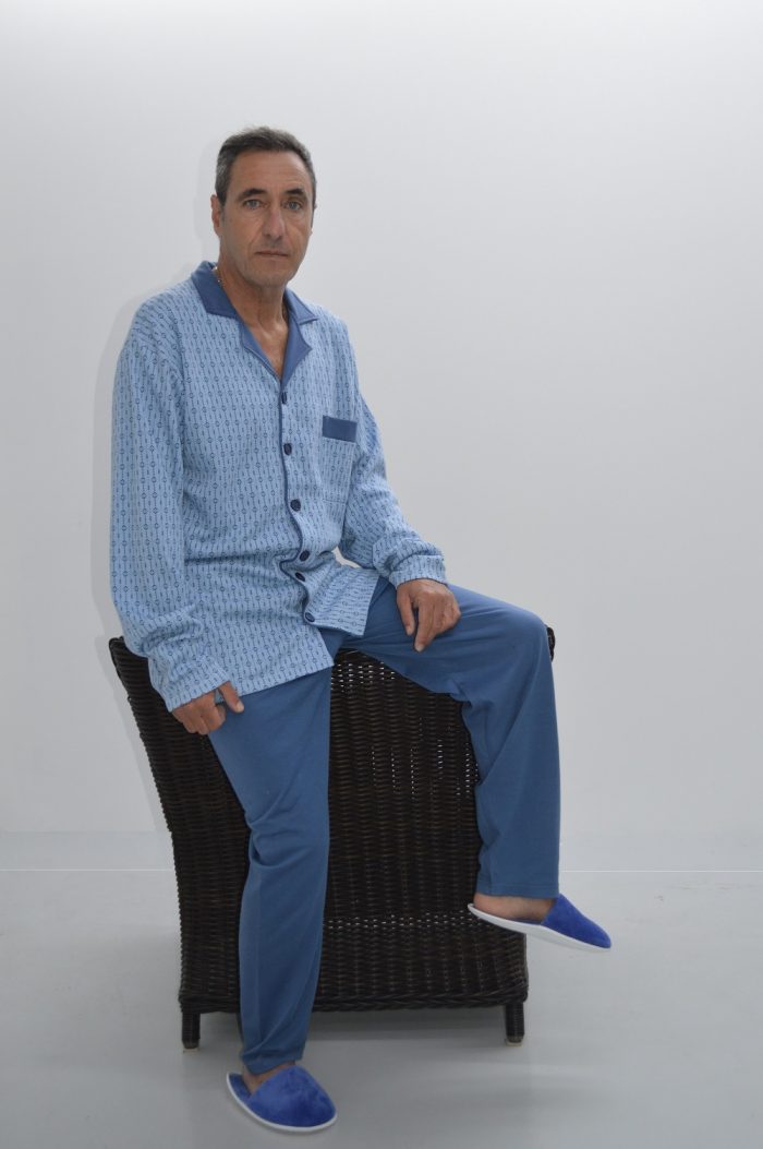 Pijama camiseiro mangas compridas, azul