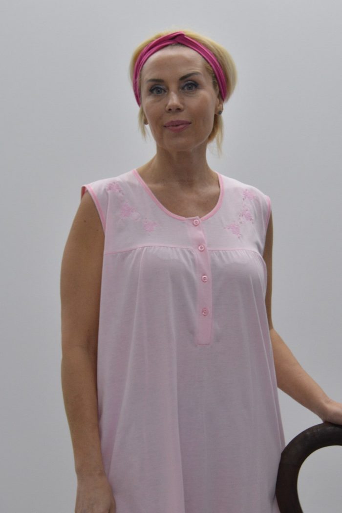 Camisa sem manga com escapulário e bordado, Rosa