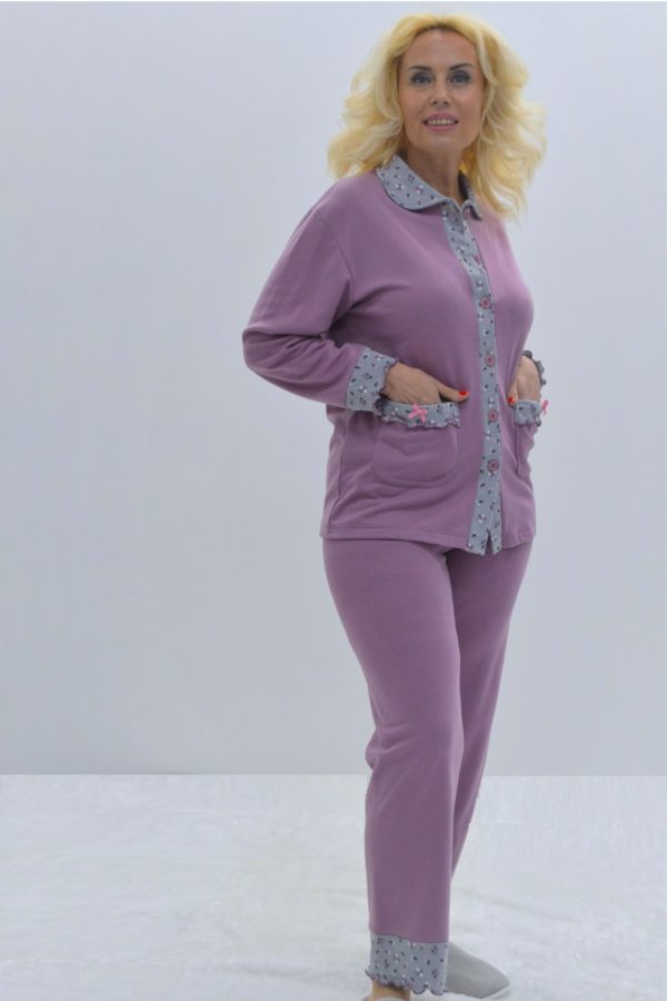 Pijama de Senhora casaco e calça, Rosa