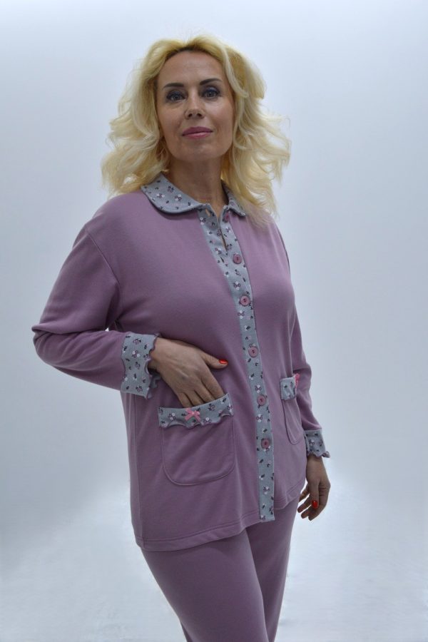 Pijama de Senhora casaco e calça, Rosa