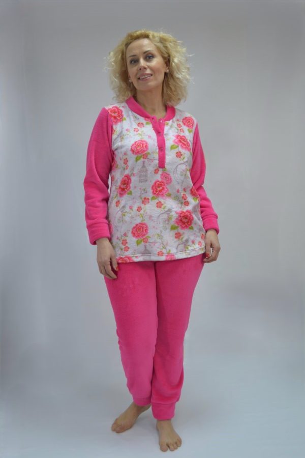 Pijama Senhora em coralina com estampado, Rosa Fuchsia