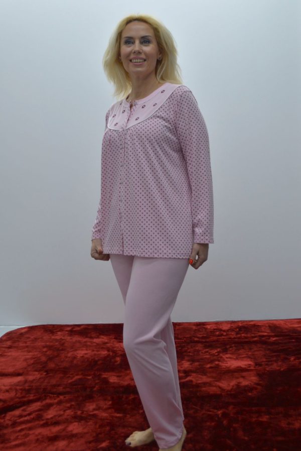 Pijama camiseiro com bordado, Rosa