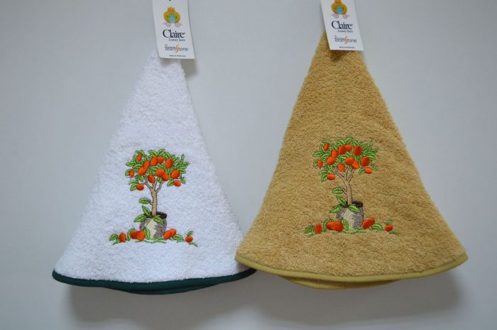 Pano de cozinha redondo, Bordado Laranjeira, Branco, Creme