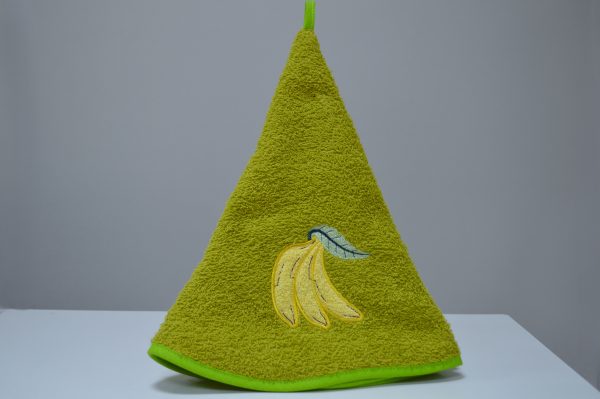 Pano de cozinha redondo, Bordado Bananas, Verde