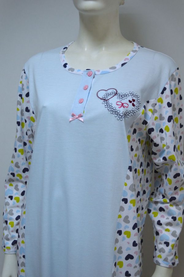 Camisa de Senhora Manga Comprida, Estampado Corações