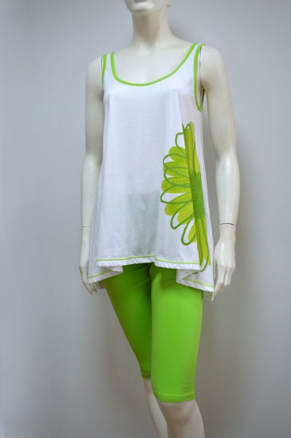 Pijama camisola sem manga + calção, Branco / Verde