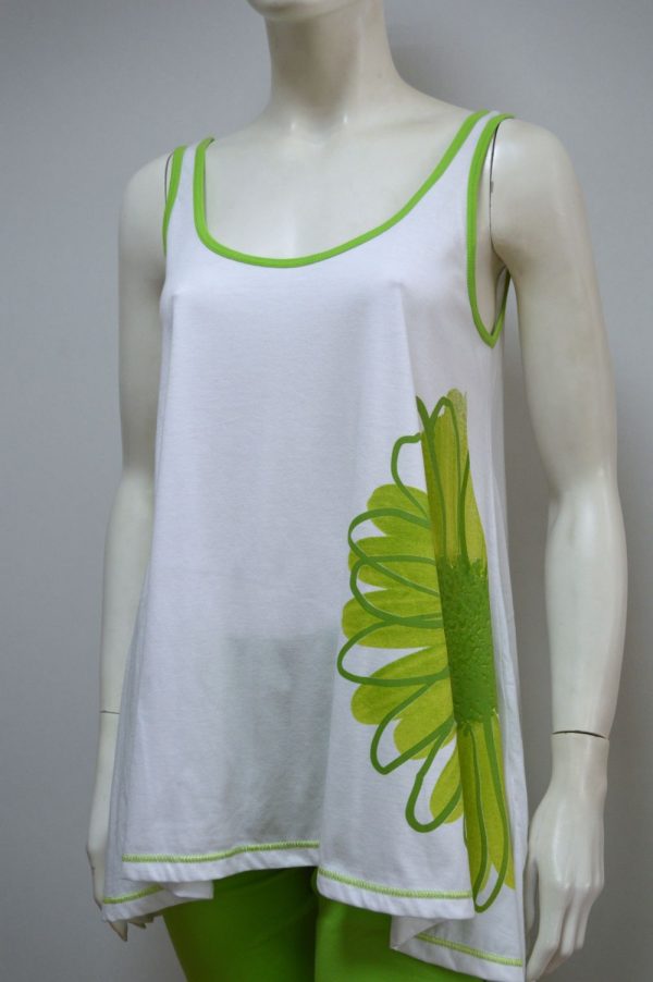Pijama camisola sem manga + calção, Branco / Verde