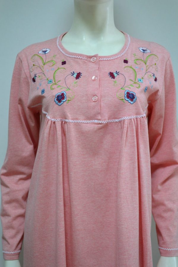 Camisa de dormir manga comprida, rosa mescla