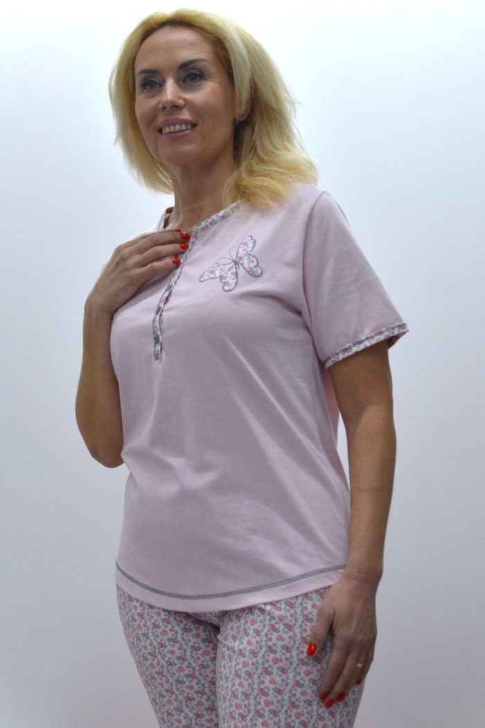 Pijama de senhora T-shirt + bermuda, Rosa