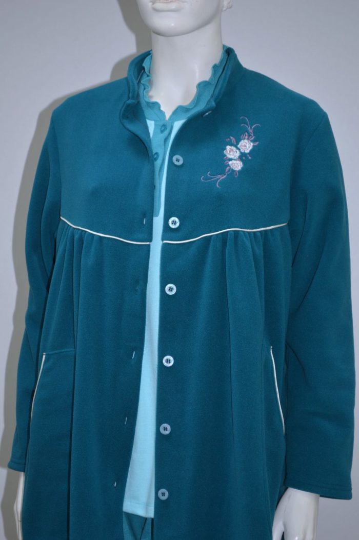 Robe comprido bordado com bolsos, Azul