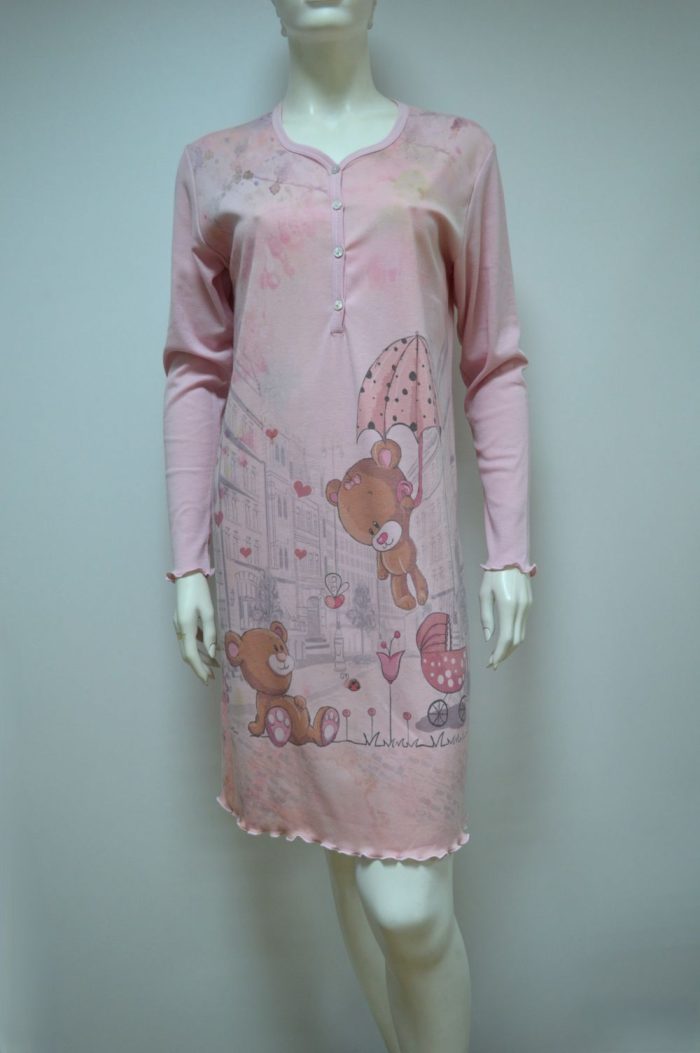 Camisa modelo T-Shirt com carcela e mangas compridas, Rosa
