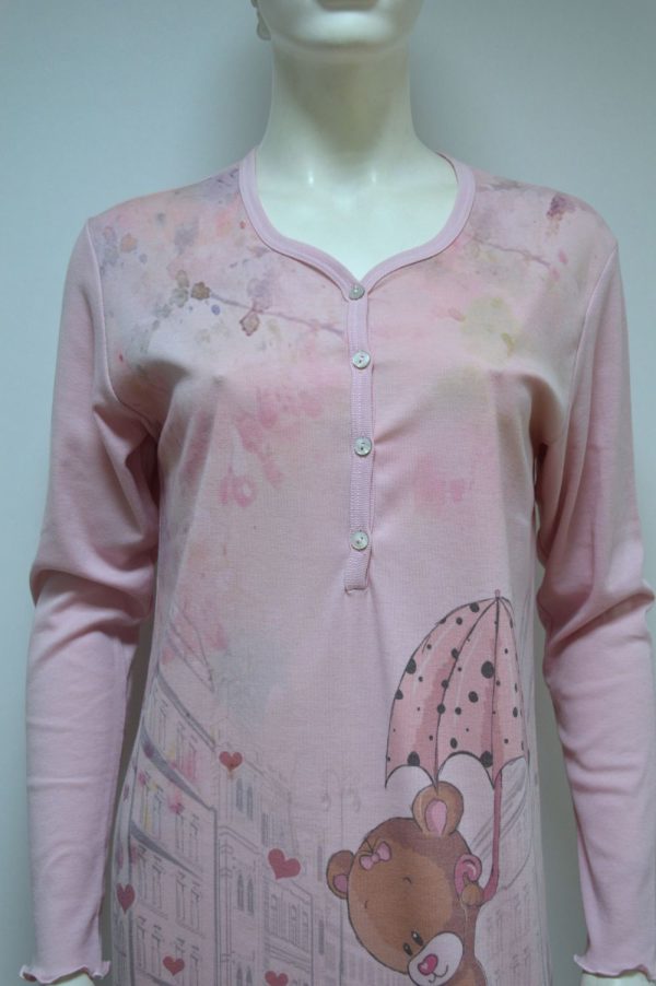 Camisa modelo T-Shirt com carcela e mangas compridas, Rosa