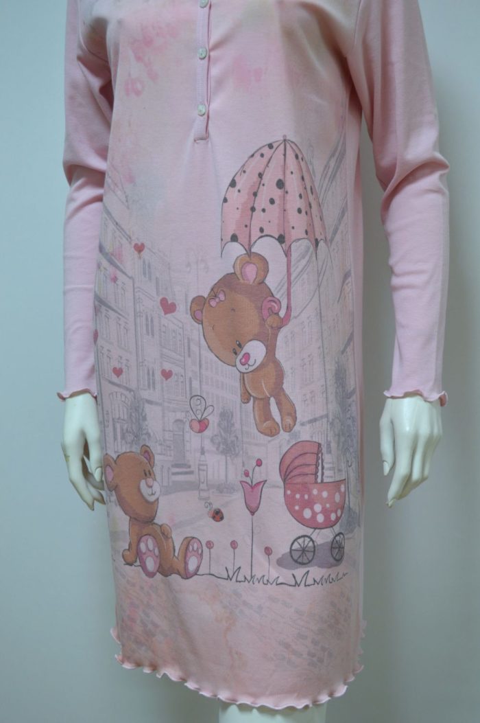 Camisa modelo T-Shirt com carcela e mangas compridas, Rosa