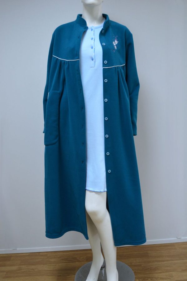 Robe comprido bordado com bolsos, Azul