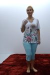 Pijama de senhora T-shirt + bermuda, Branco / Azul