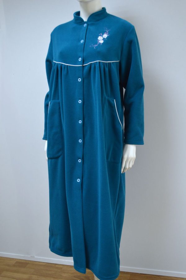 Robe comprido bordado com bolsos, Azul