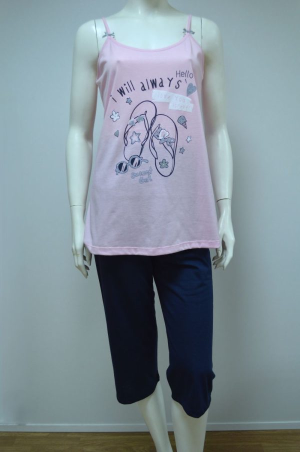 Pijama de senhora Top de alças + bermuda, Rosa / Marinho