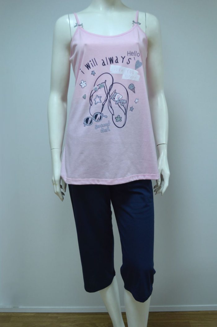 Pijama de senhora Top de alças + bermuda, Rosa / Marinho