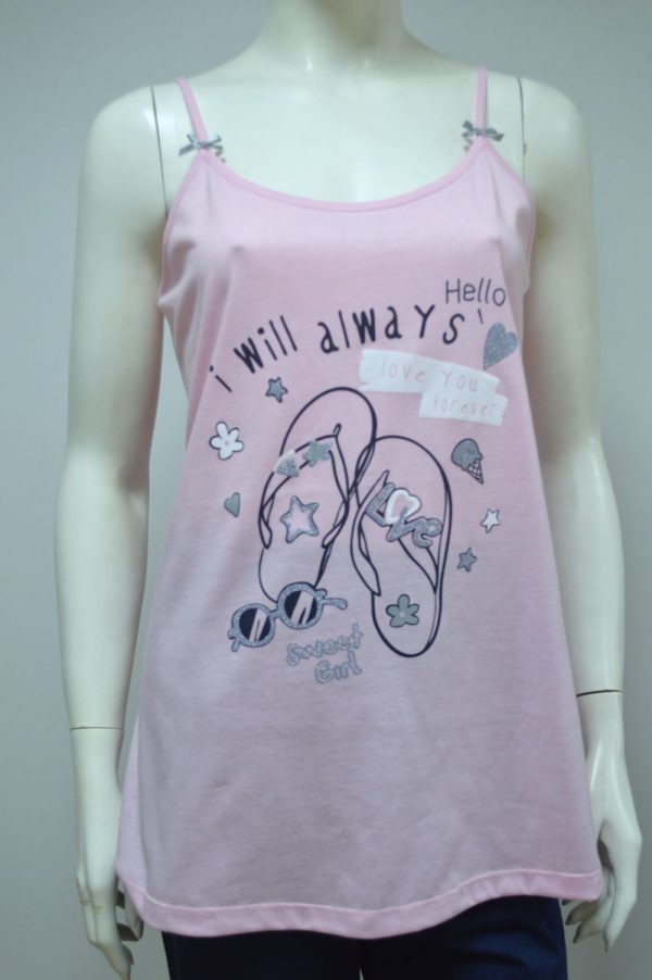 Pijama de senhora Top de alças + bermuda, Rosa / Marinho