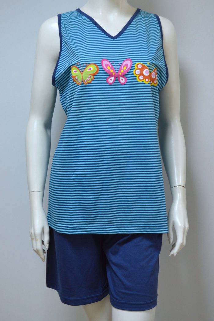 Pijama de mulher top + calção, Azul