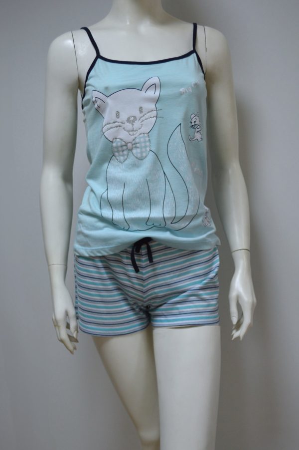 Pijama Mulher, Top de alças + Calção, Azul