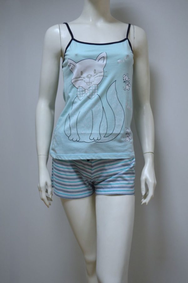 Pijama Mulher, Top de alças + Calção, Azul