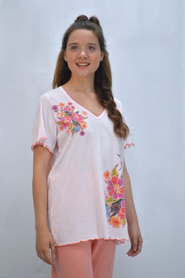 Pijama Mulher T-Shirt + Bermuda, salmão