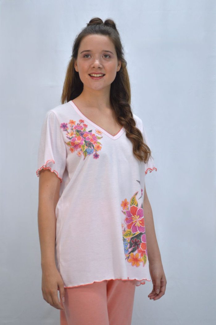Pijama Mulher T-Shirt + Bermuda, salmão