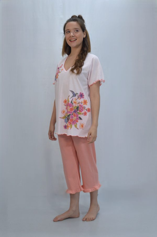 Pijama Mulher T-Shirt + Bermuda, Salmão