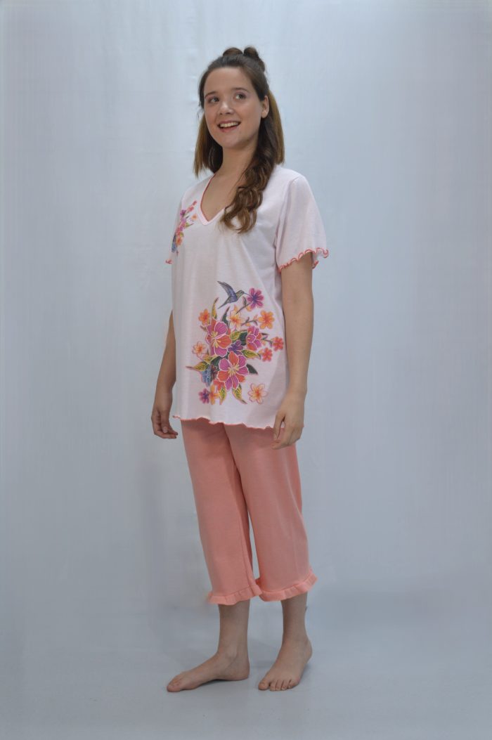 Pijama Mulher T-Shirt + Bermuda, Salmão