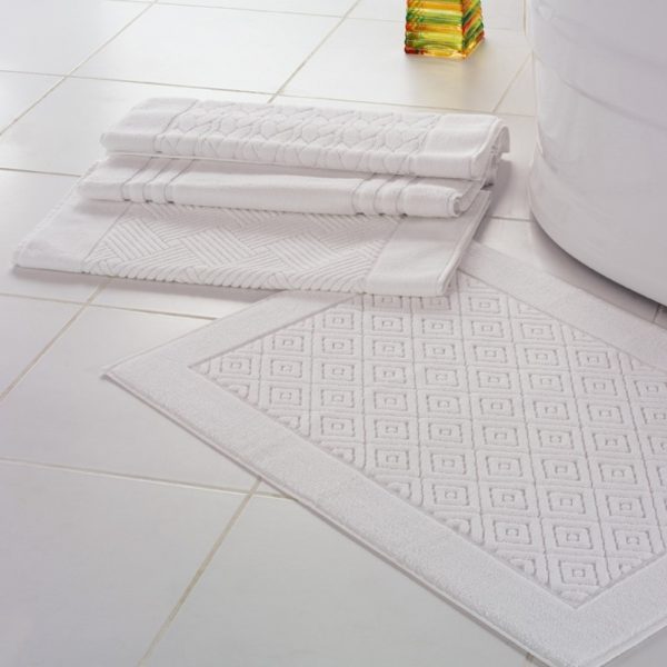 Tapetes de banho jacquard em felpo branco 100% algodão
